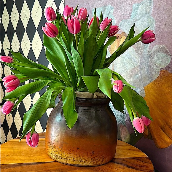 Antique Stoneware Crock Vase | Rustic Ombré Glaze | Primitive American Pottery - Picture 6 of 17